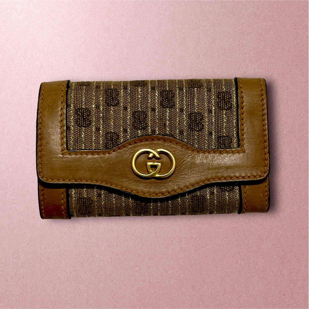 Gucci Vintage GG Signiture Leather/ Canvas Key Holder Wallet (Gold Inlay Canvas) - Picture 2 of 16